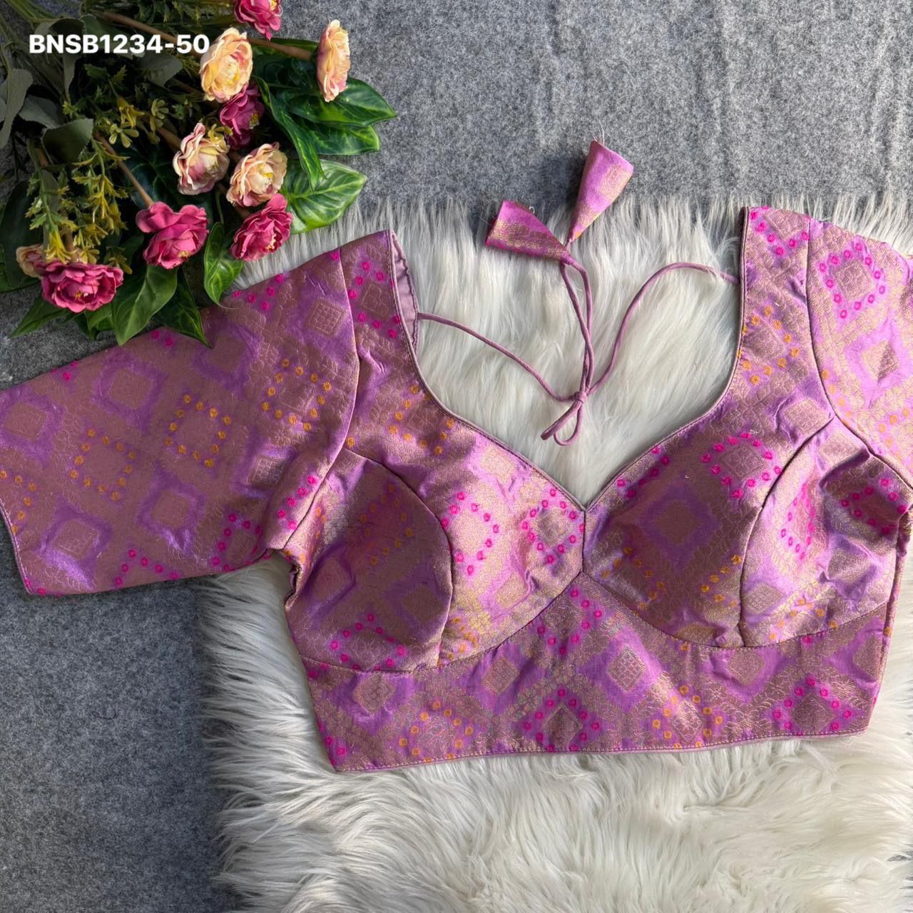 Sabyasachi-Style Patoda Banarasi Blouse-Pink
